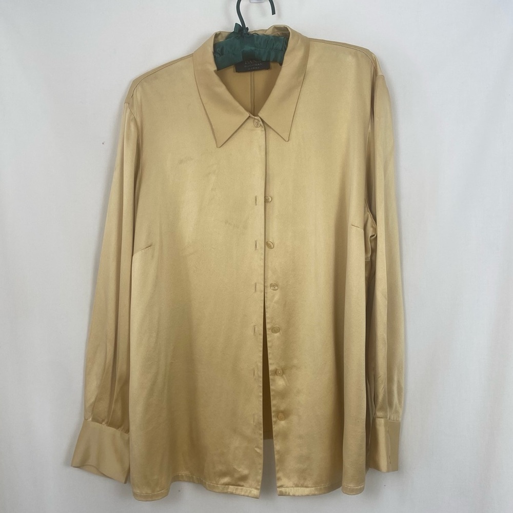 Dana Buchman 100% Silk Charmeuse Beige Button Down Blouse